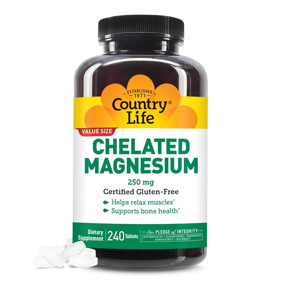 Country Life Chelated Magnesium 250mg Tablets - 240 Count