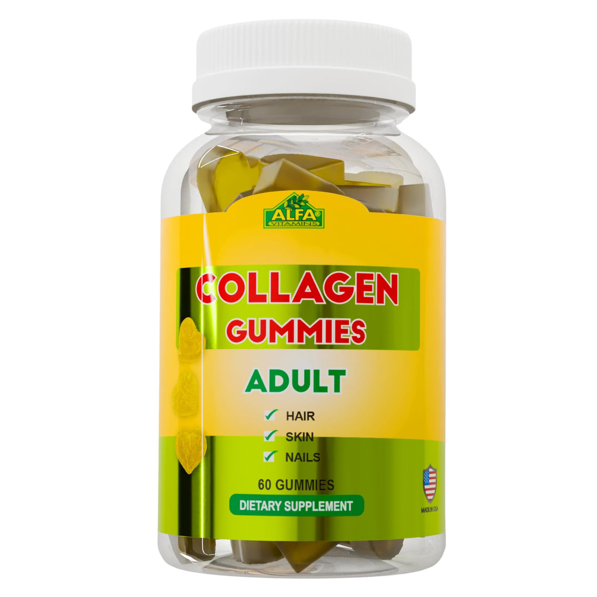 ALFA VITAMINS Collagen Gummies with Vitamin A for Skin Health - 60 Gummies