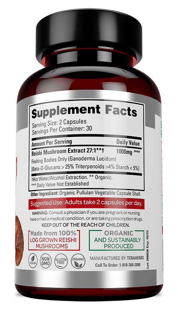 teraherbs Tera Herbs Organic Reishi Mushroom Extract - 60 Vegetarian Capsules - image 4