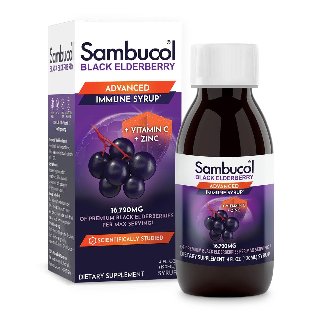 Sambucol Advanced Black Elderberry Syrup Immune Support - 4 Fl Oz