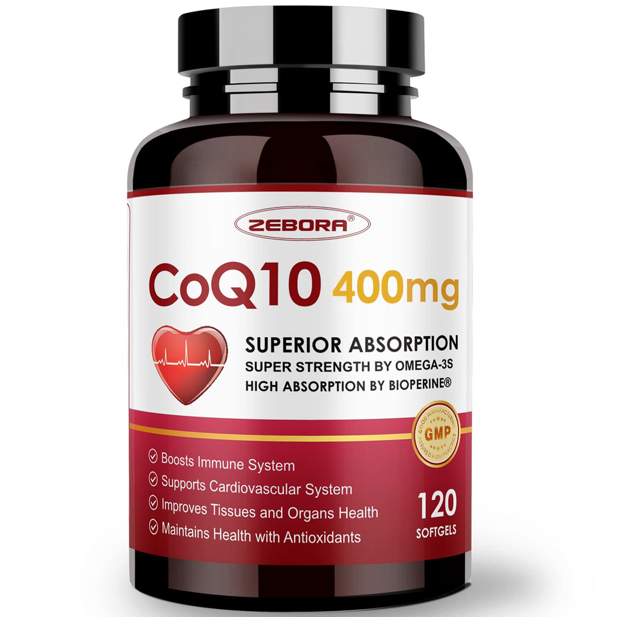 ZEBORA CoQ10 400mg with PQQ Softgels - 120 Servings