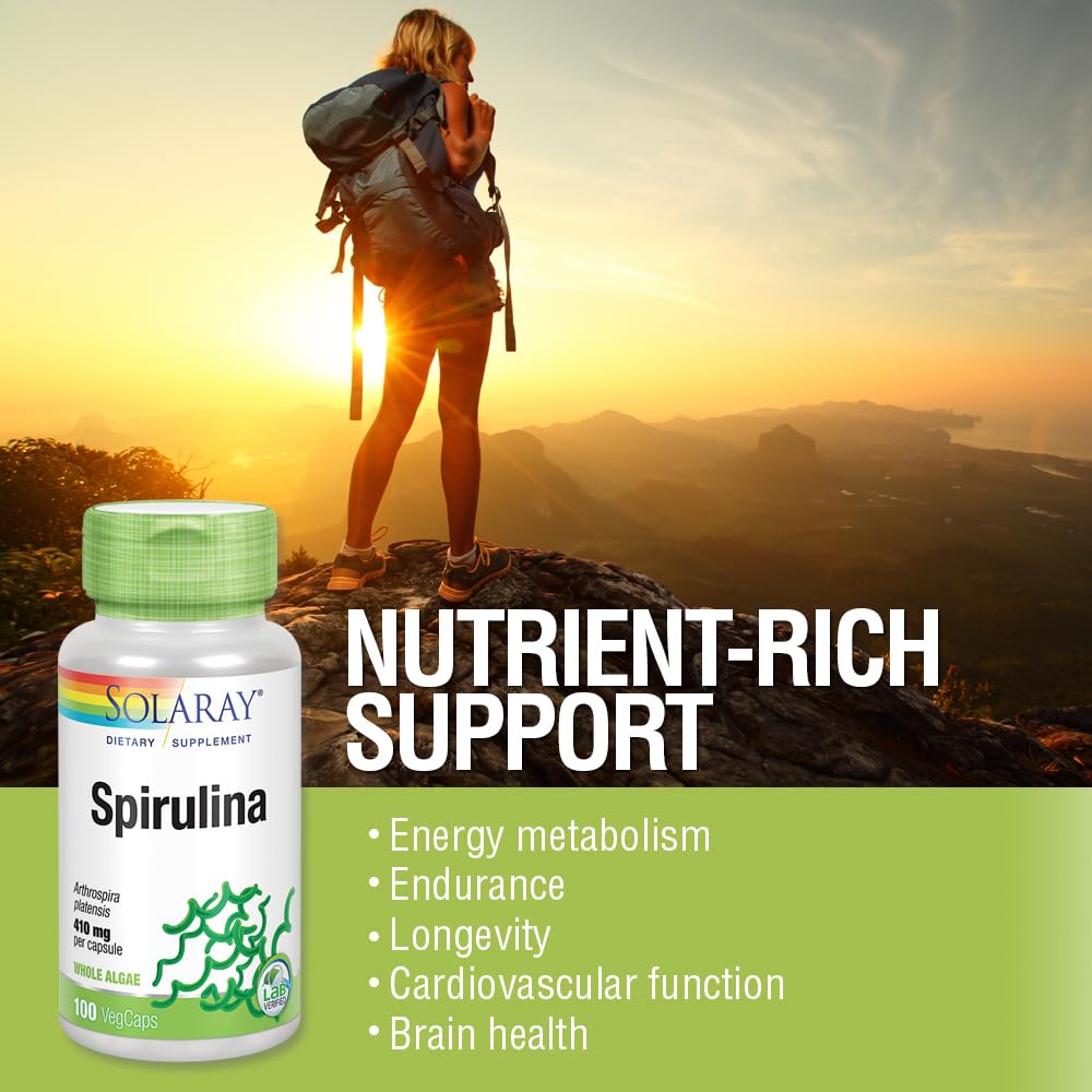 SOLARAY Spirulina Algae 410 mg Supplement - 100 Vegetarian Capsules - image 4