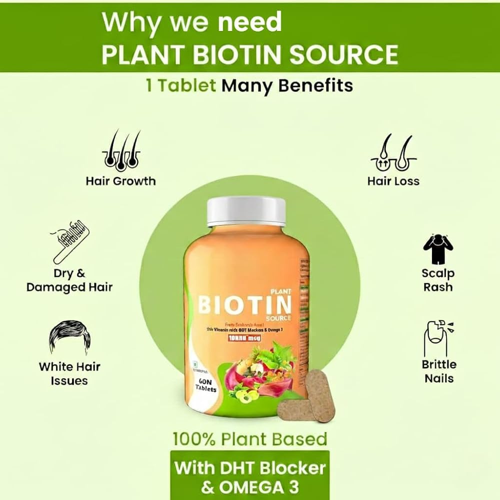 Plant Based Biotin 10000 mcg Tablets for Hair, Skin & Nails - 60 Tablets - image 4