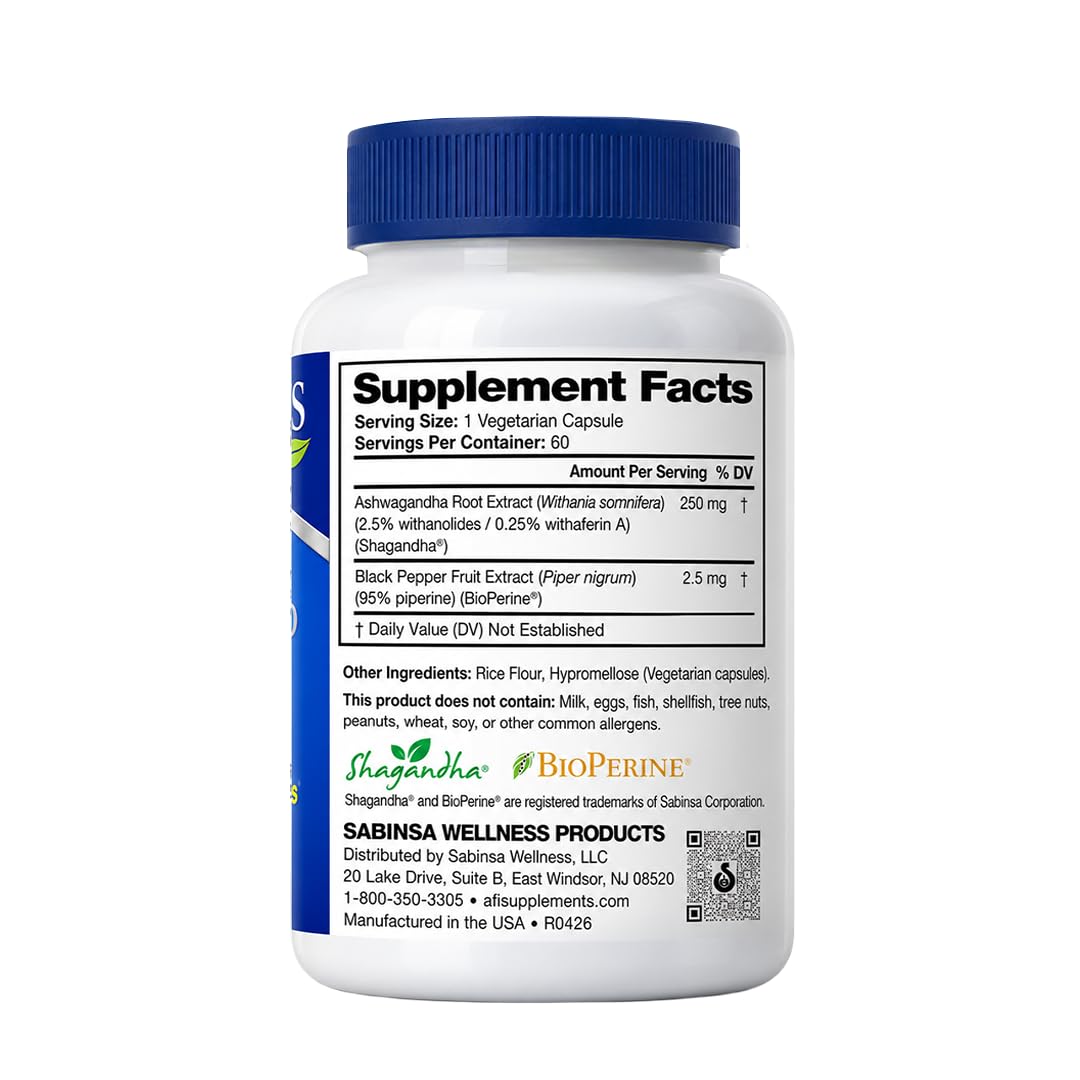 AFI Ashwagandha Root Extract 250 mg for Stress Support - 60 Capsules - image 3