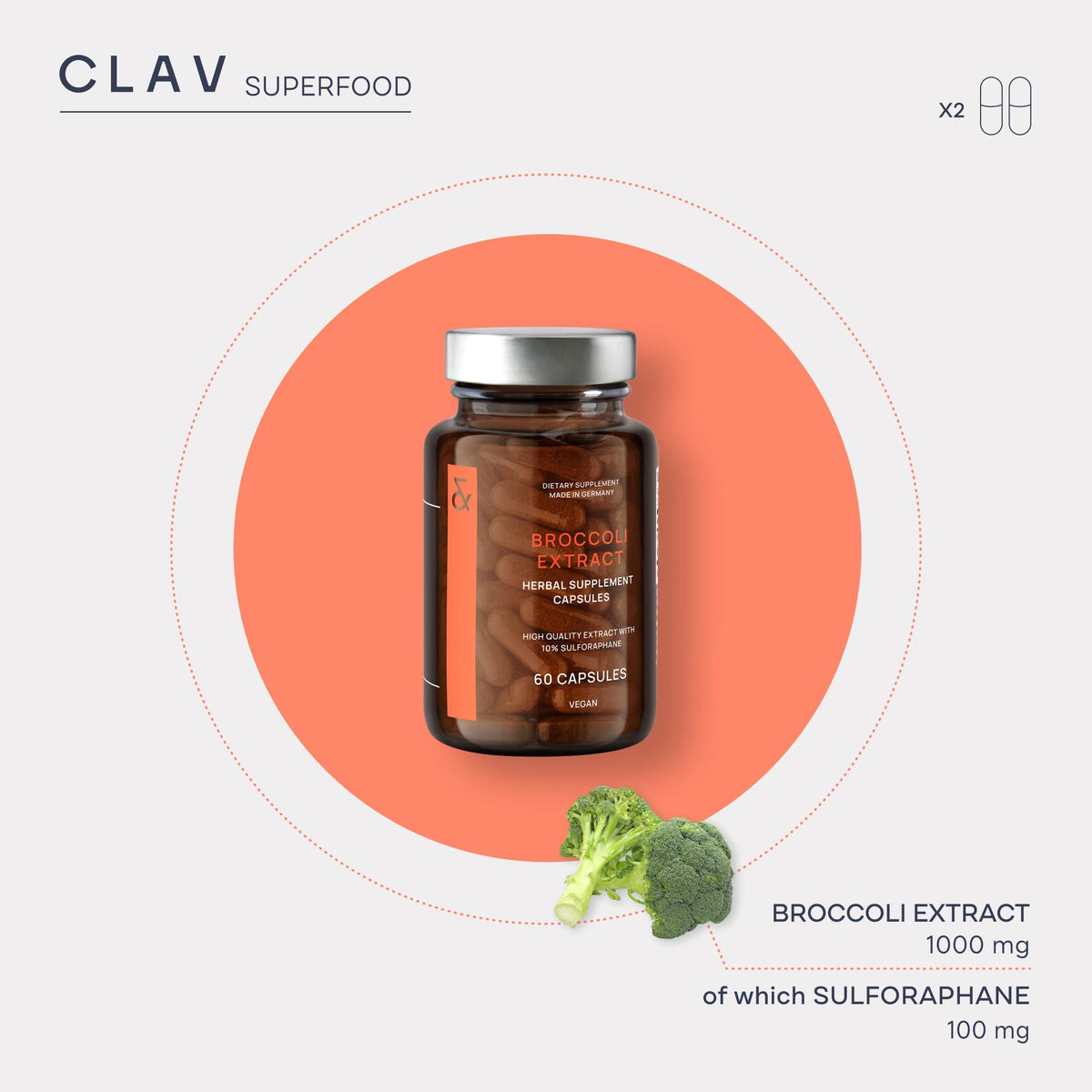 CLAV Broccoli Sprout Extract 100mg Sulforaphane - 60 Capsules - image 4