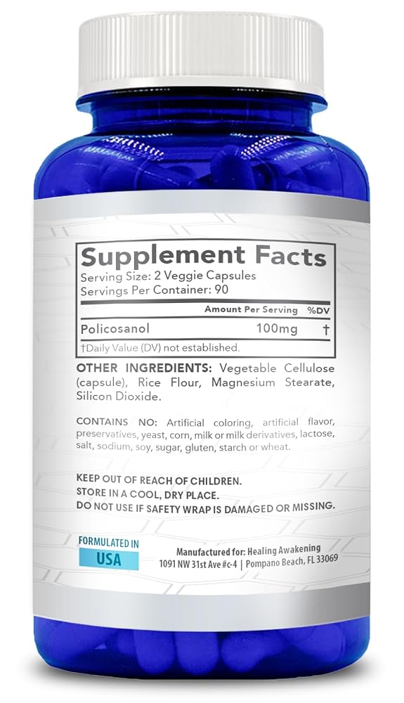 Healing Awakening Policosanol 100mg Supplement - 180 Capsules - image 3