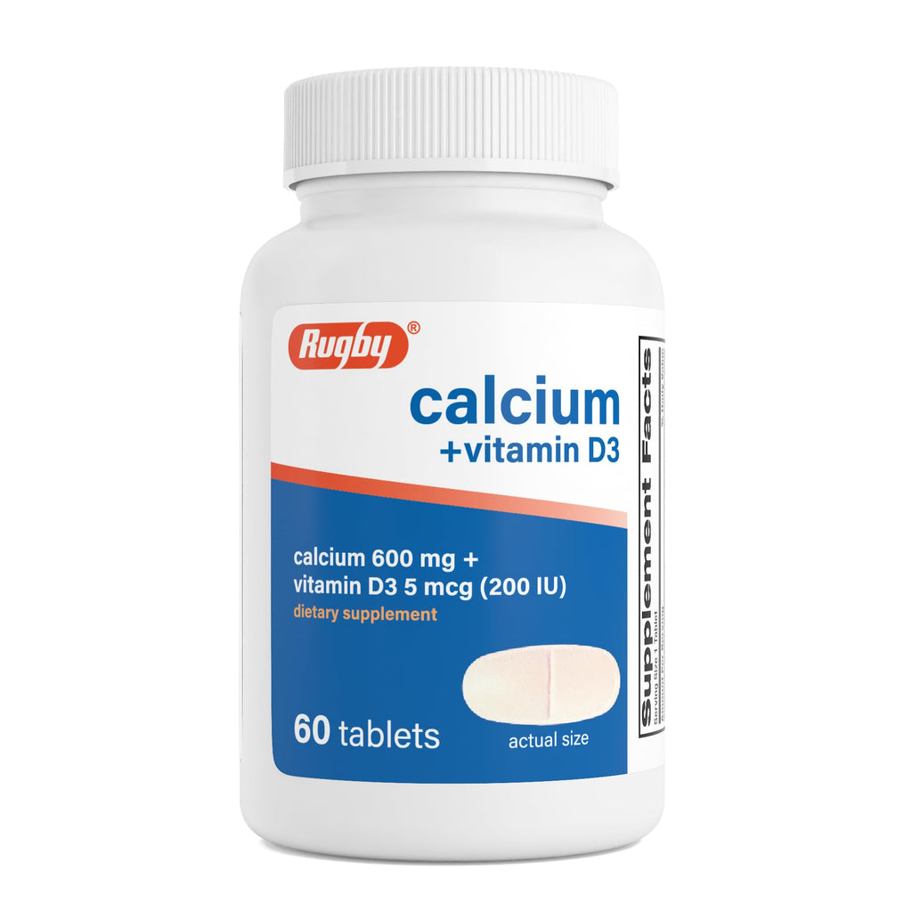 Rugby Calcium 600 mg + Vitamin D3 200 IU Tablets - 60 Count