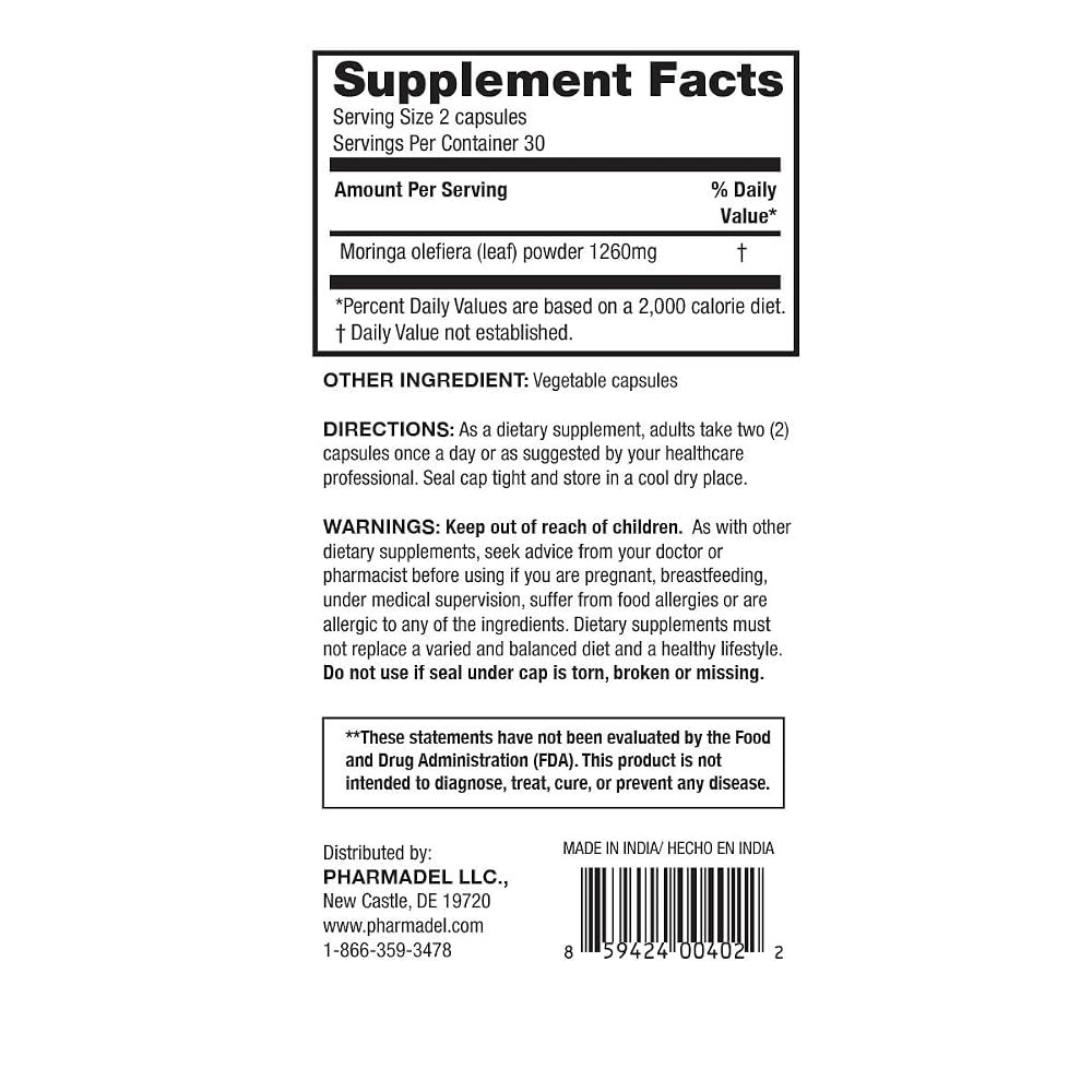 SALUTARI Moringa Leaf Powder Capsules 1260 mg - 60 Vegetarian Capsules - image 5