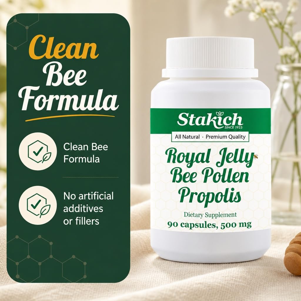 Stakich Royal Jelly Bee Pollen Propolis 500 mg - 90 Capsules - image 6