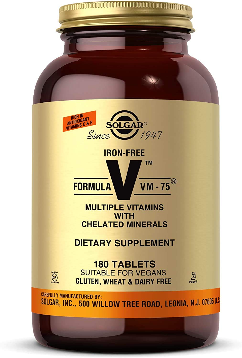 Solgar Iron-Free Formula VM-75 Multivitamin - 180 Tablets