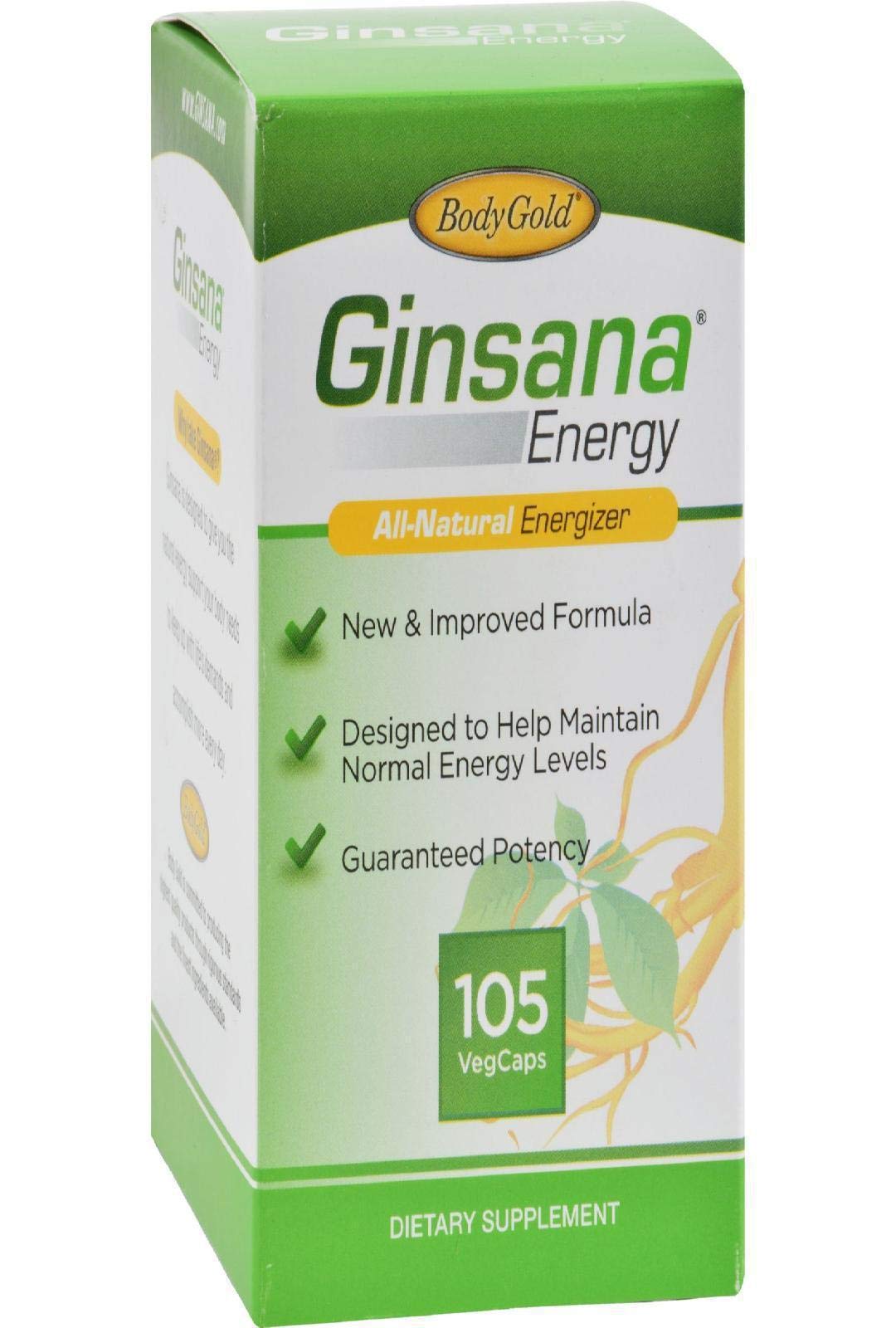 Body Gold Ginsana Energy Panax Ginseng Extract - 105 Vegetarian Capsules