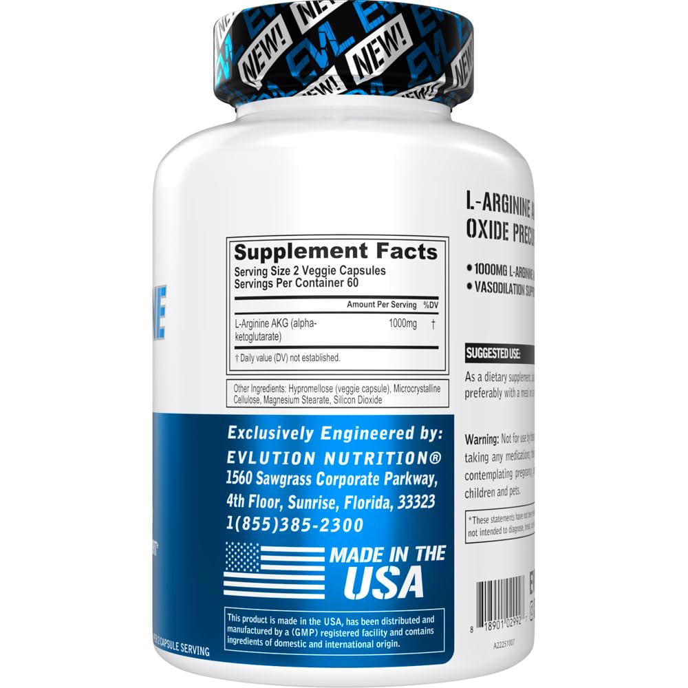 Evlution L-Arginine AKG 1000mg - 120 Vegetarian Capsules - image 2