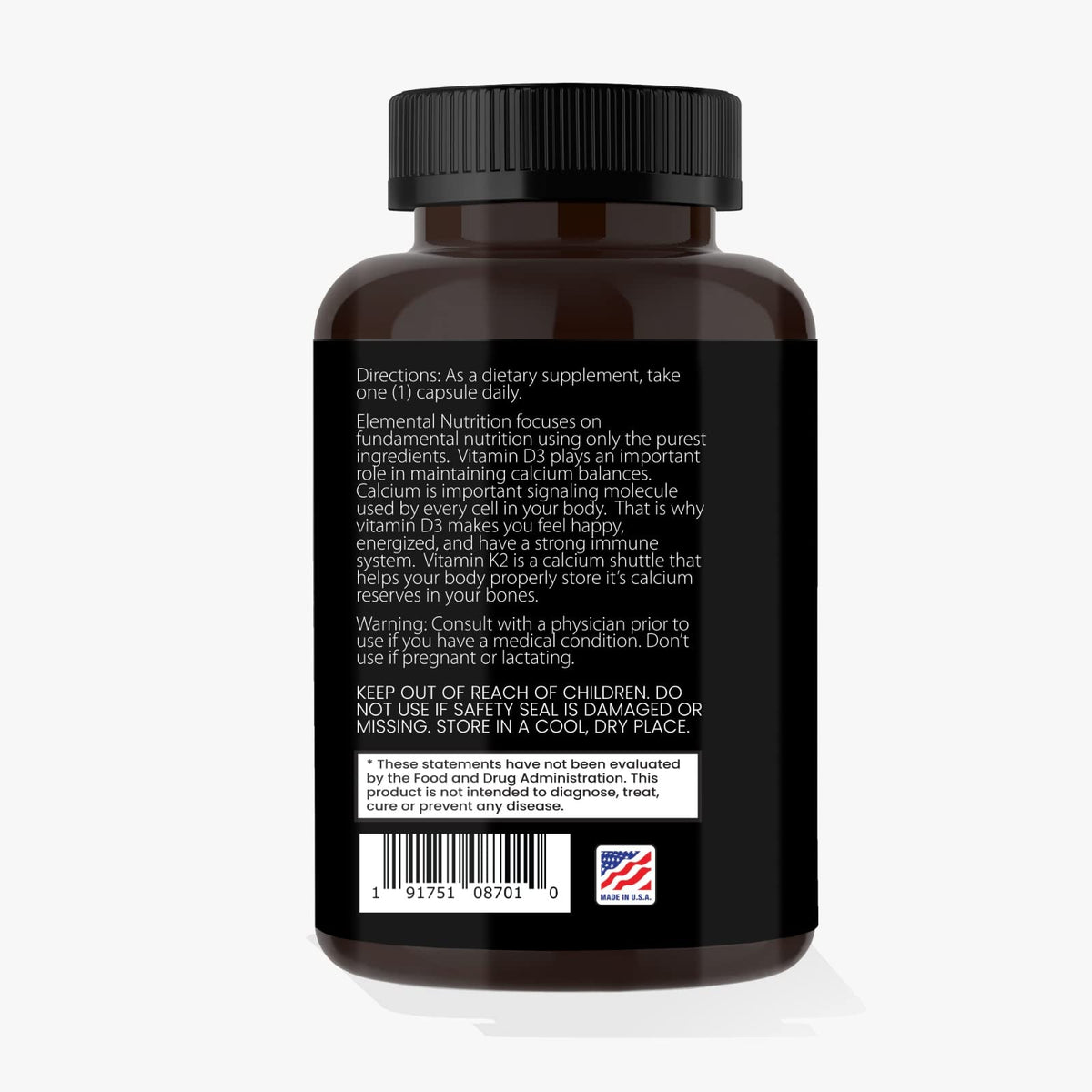 Elemental Nutrition Vitamin K2 with D3 Extra Strength - 30 Capsules - image 3
