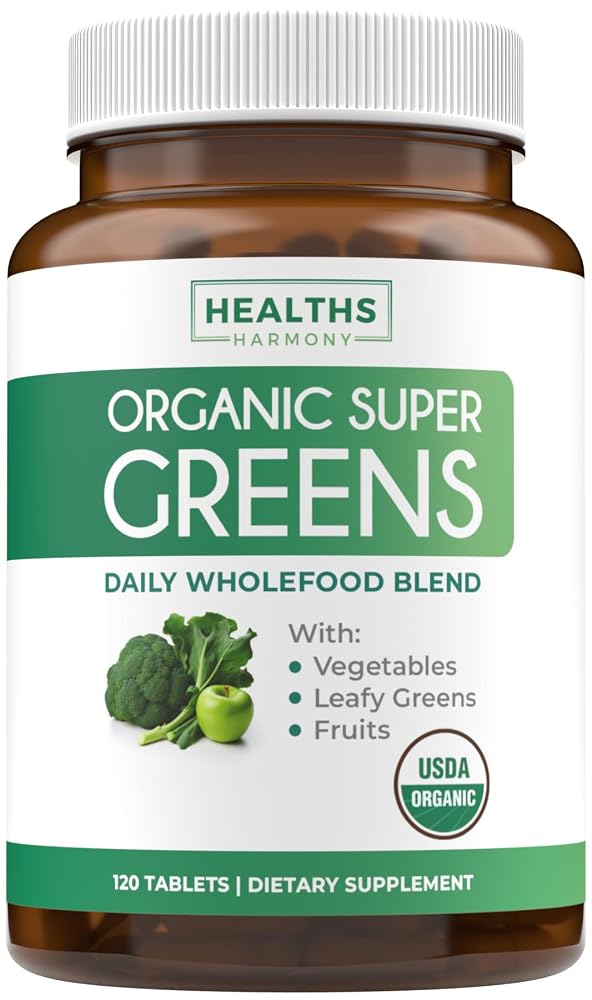 Healths Harmony USDA Organic Greens Powder Convenient Pills
