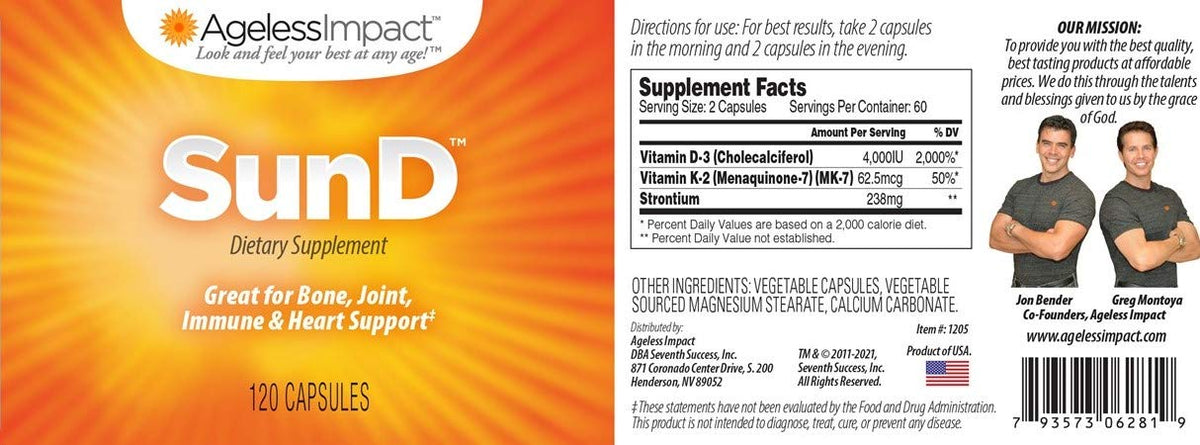 Ageless Impact SunD Vitamin D 8000 IU with K2 - 120 Capsules - image 2