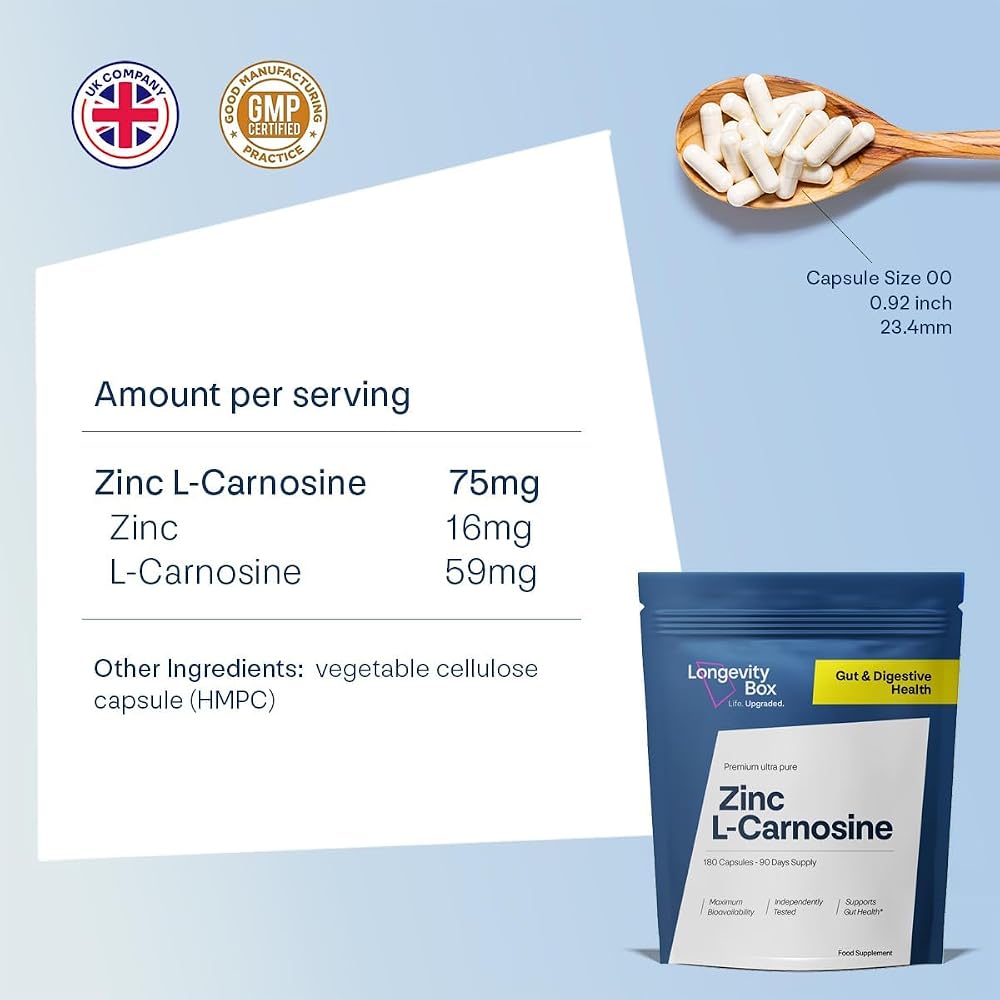 Longevity Box Zinc L-Carnosine 75mg - 180 Capsules - image 6