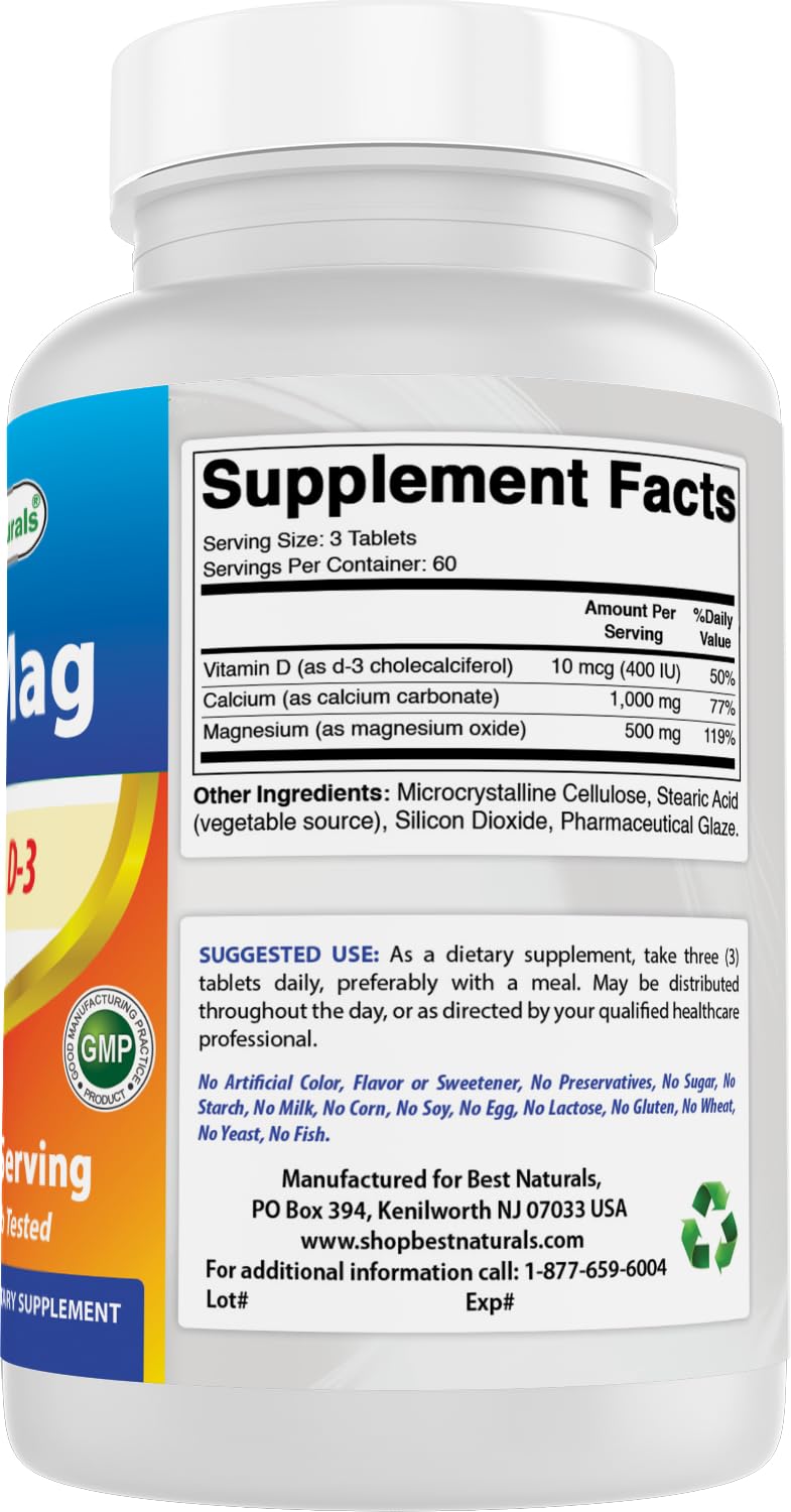 Best Naturals Calcium Magnesium with Vitamin D3 1500mg Serving 180