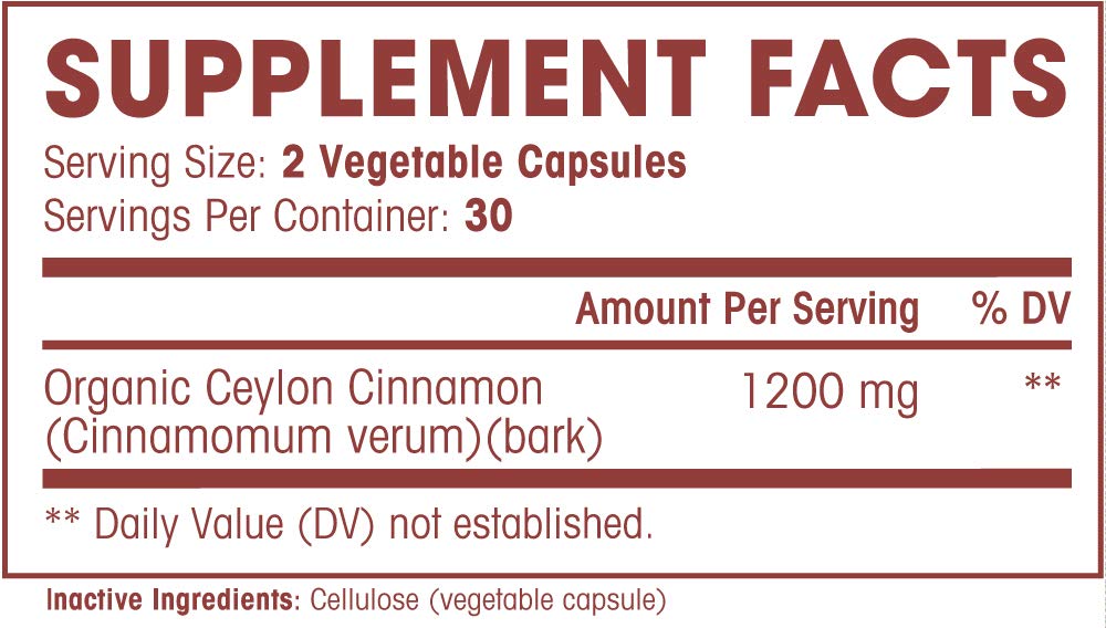Natures Wellness Organic Ceylon Cinnamon 1200 mg - 60 Vegetarian Capsules - image 3