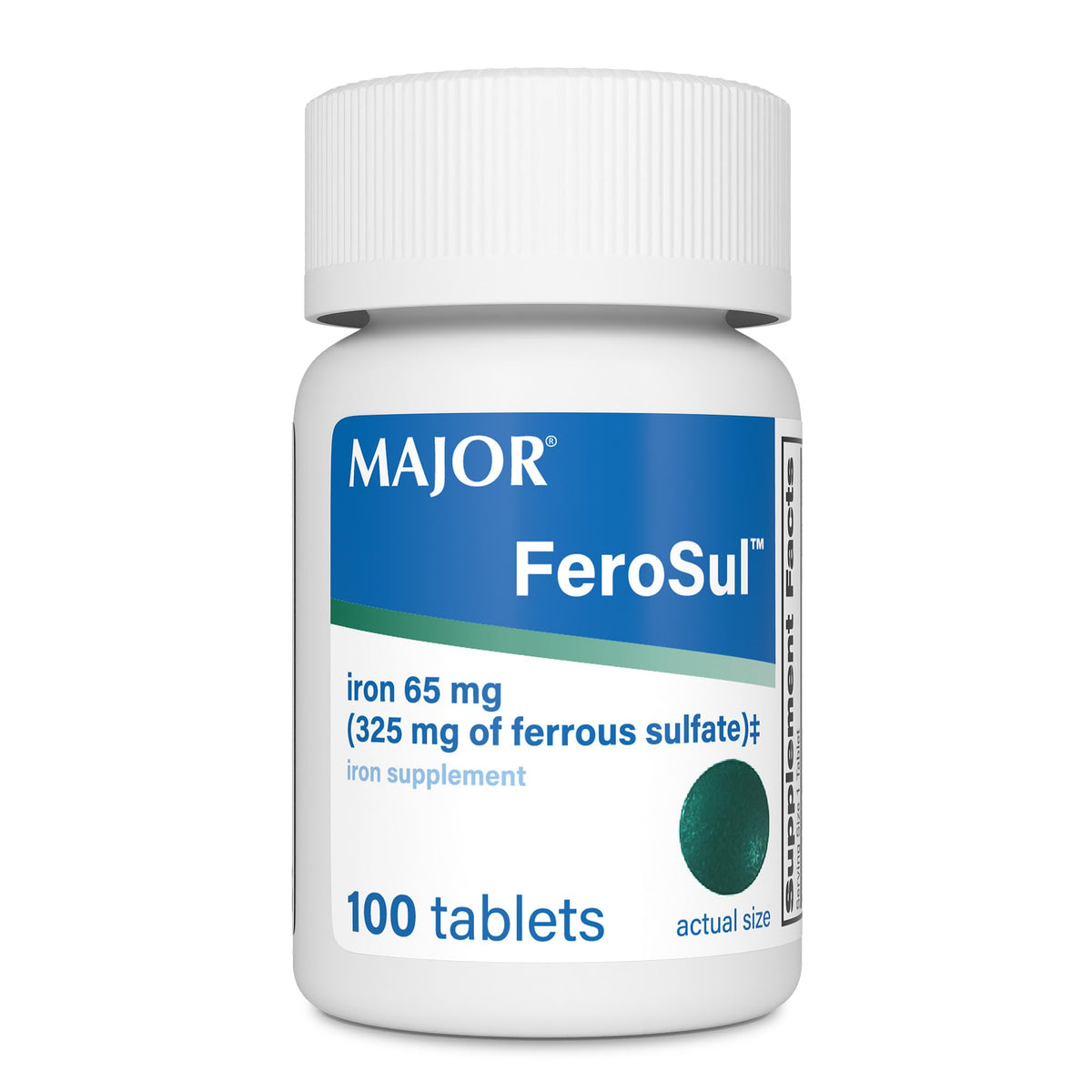 MAJOR Ferosul Ferrous Sulfate 325mg Iron Supplement - 100 Tablets