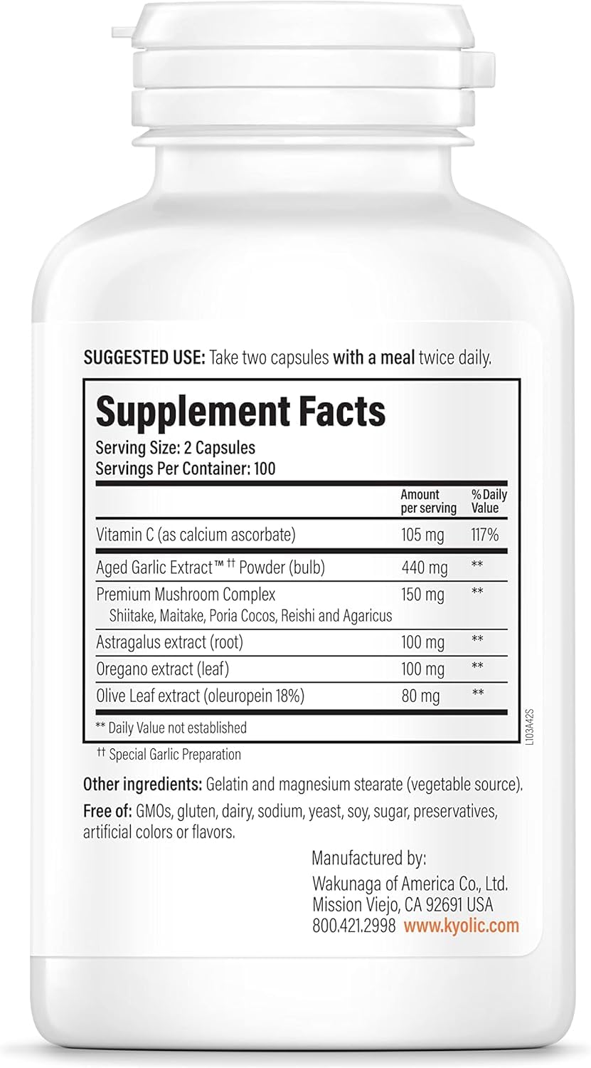 Xllent Kyolic Aged Garlic Extract Immune Formula 103 - 200 Capsules - image 3