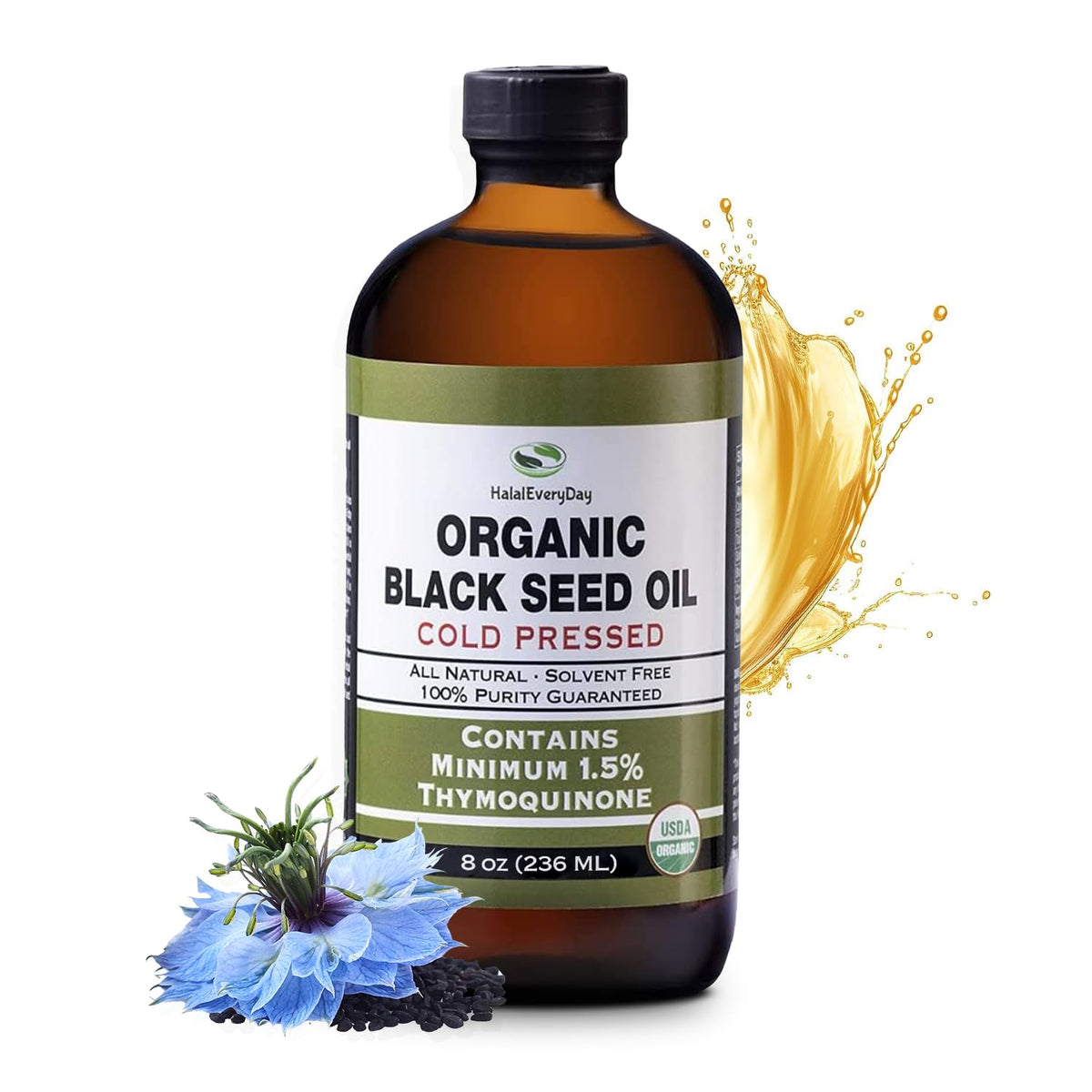 HalalEveryDay Organic Black Seed Oil - USDA Certified Cold Pressed
