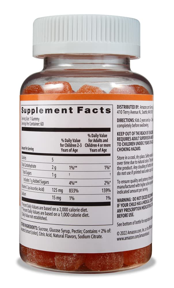 Amazon Basics Kids' Vitamin C 125mg Gummies, Orange Flavor - 60 Count - image 2