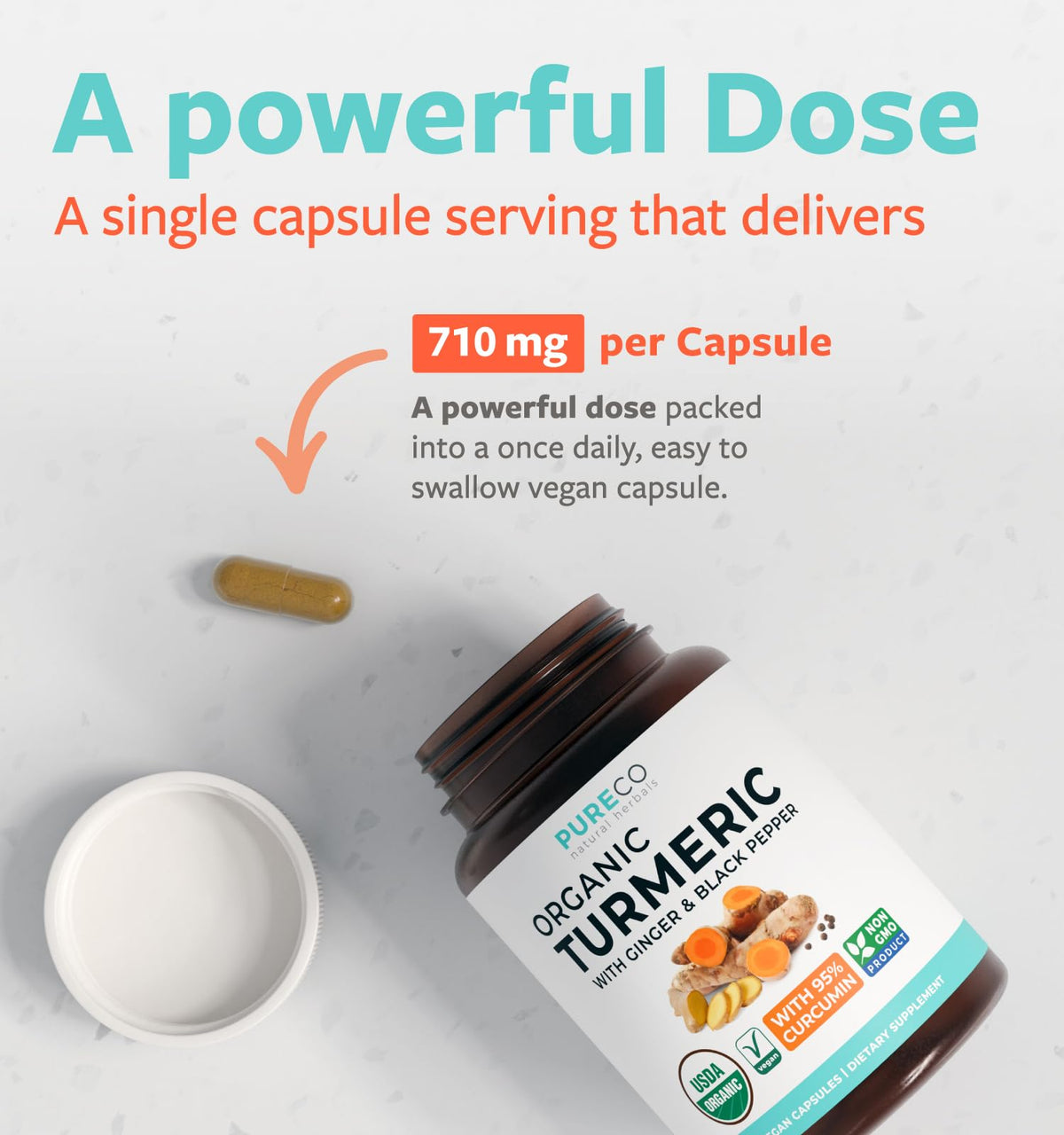 PURE CO Organic Turmeric Ginger Black Pepper Supplement - 60 Capsules - image 4