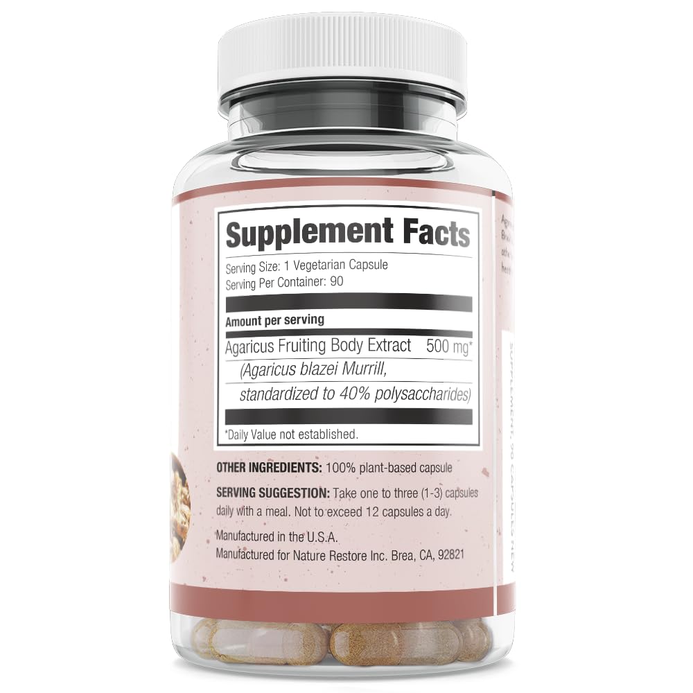 Nature Restore Agaricus Blazei Murill Mushroom Extract - 90 Capsules - image 3