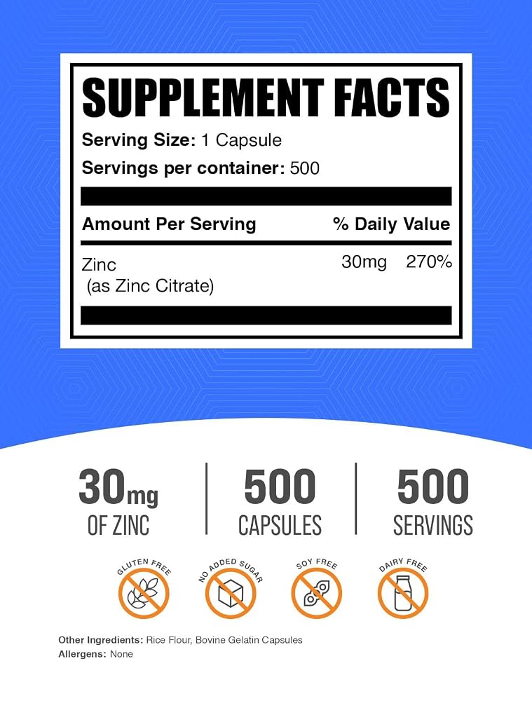BulkSupplements Zinc Citrate 30mg - 500 Capsules - image 2