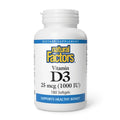 Natural Factors Vitamin D3 1000 IU Bone & Immune Support - 180 Tablets