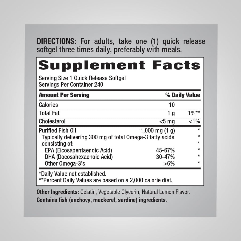 Piping Rock Fish Oil 1000mg Omega-3 - 240 Softgels - image 2