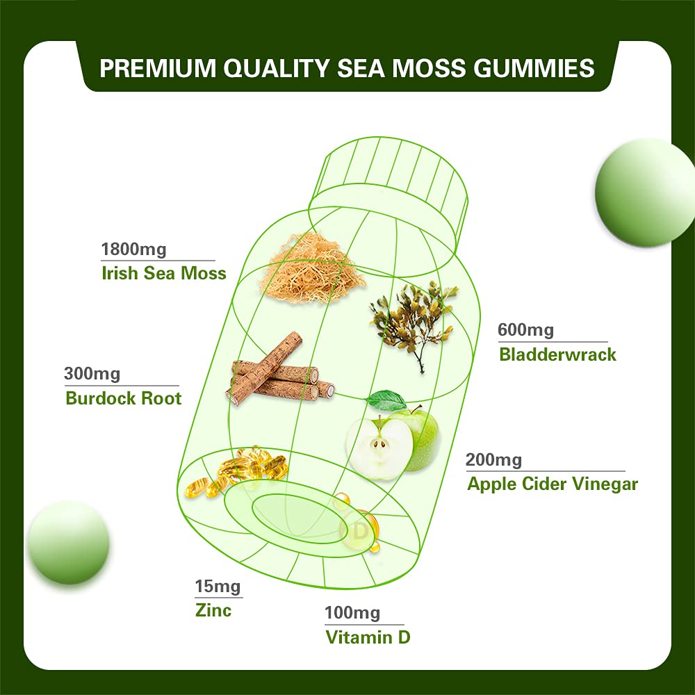 CREAK DAWN SUPP Sea Moss Gummies 1800mg with Bladderwrack & Burdock - 60 Gummies - image 2