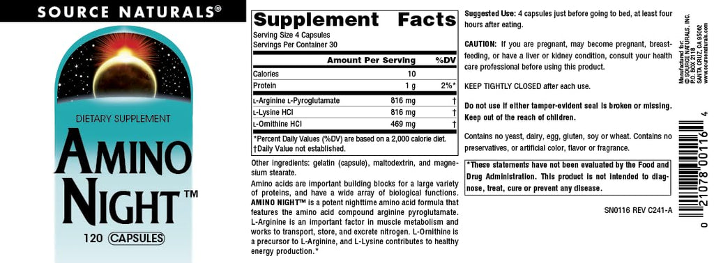 Source Naturals Amino Night Advanced Amino Acid Formula - 120 Capsules - image 5