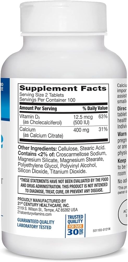 21st Century Calcium Citrate Petites + D3 Coated Tablets - 600 Tablets - image 2