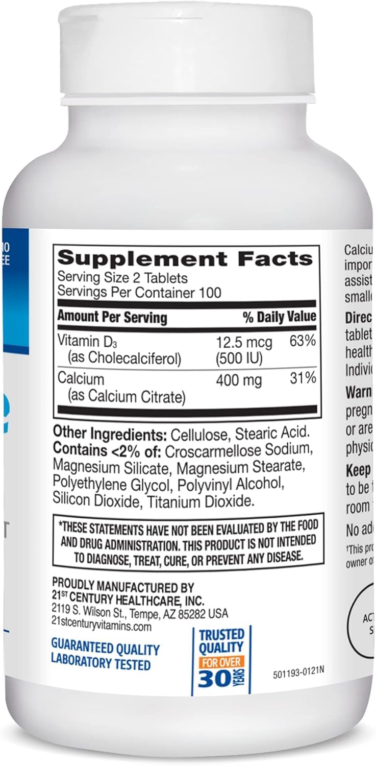 21st Century Calcium Citrate Petites + D3 Coated Tablets - 600 Tablets - image 2