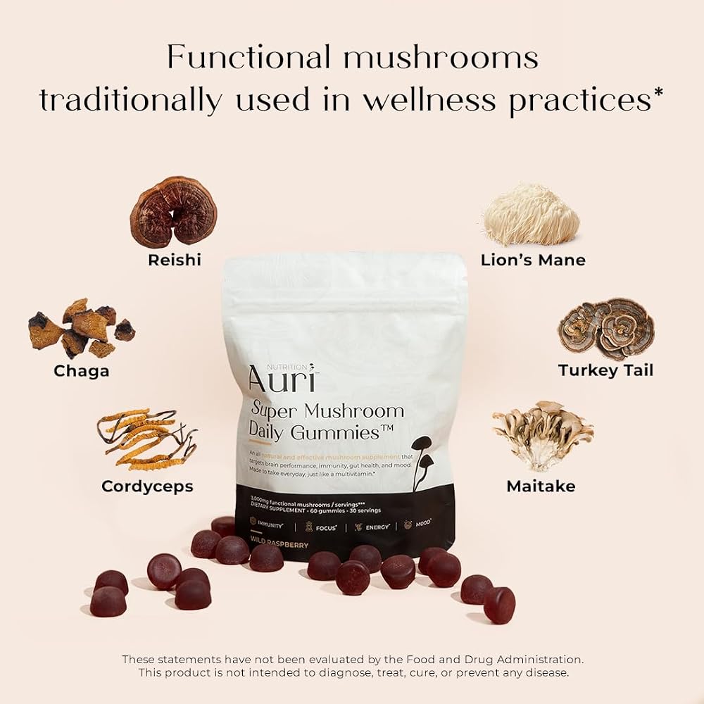 Auri Super Mushroom Gummies with 12 Functional Mushrooms - 60 Count - image 4