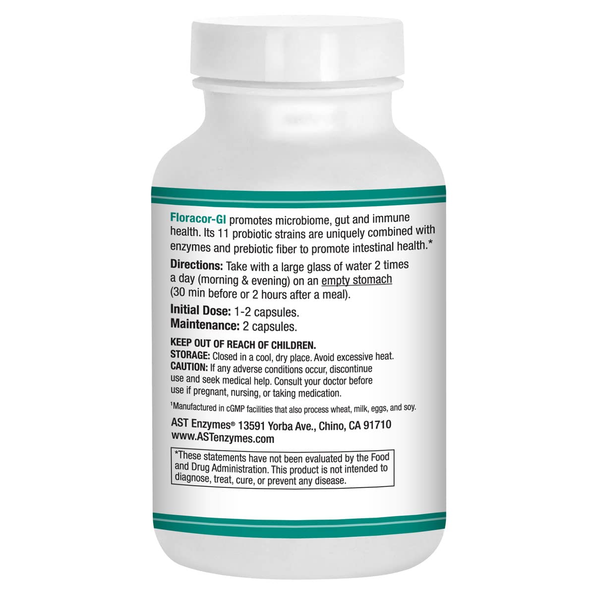 AST Enzymes Floracor Probiotics & Enzymes - 180 Vegetarian Capsules - image 2