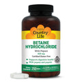 Country Life Betaine Hydrochloride with Pepsin 600 mg - 250 Tablets