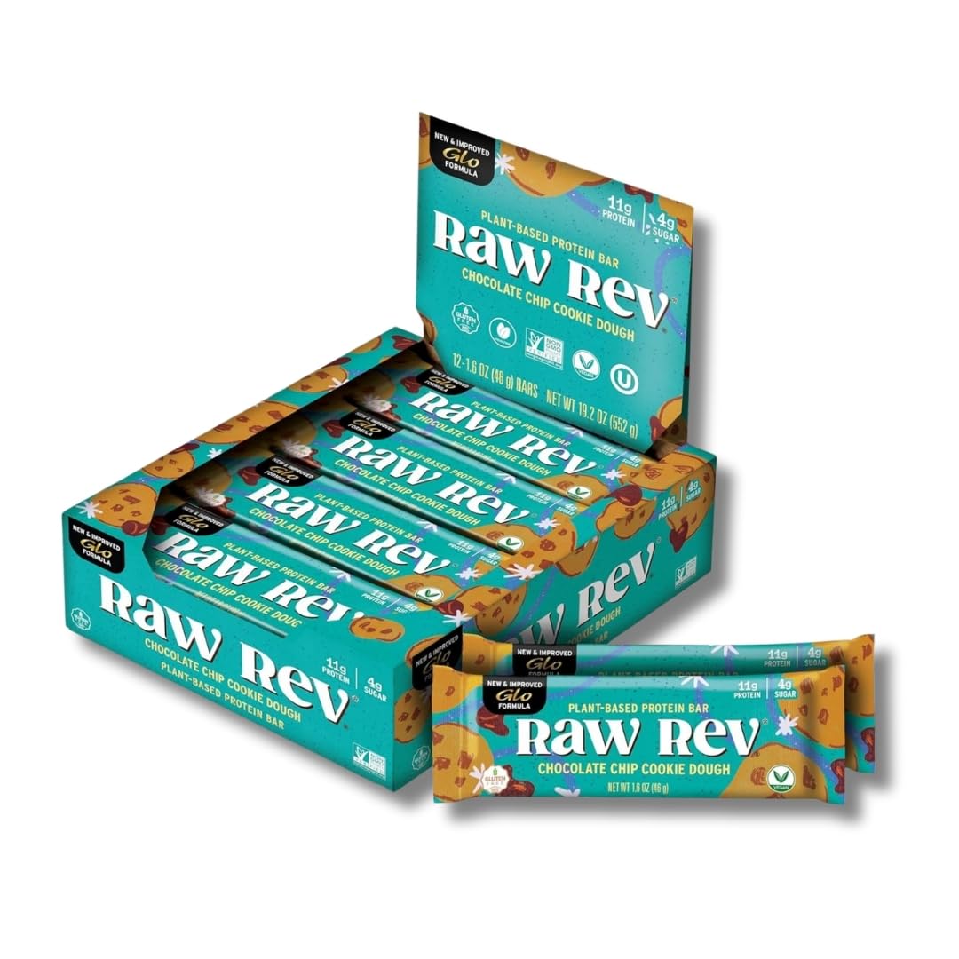 Raw Rev Glo Chocolate Chip Cookie Dough Protein Bar - 12 Pack