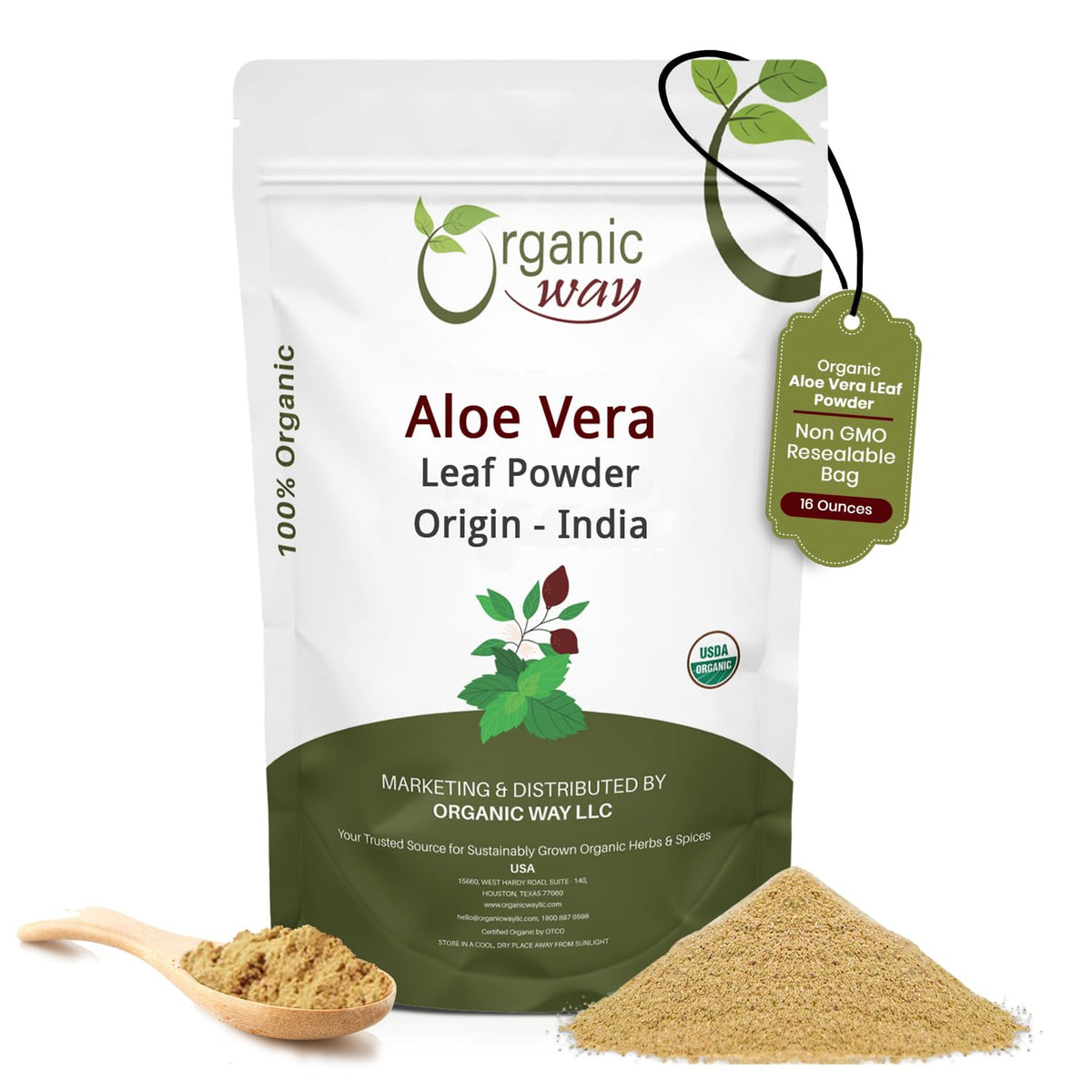 Organic Way Aloe Vera Powder (Aloe barbadensis) - Organic & Kosher