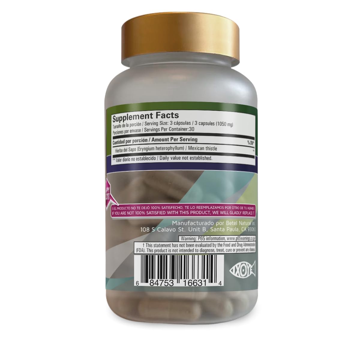 Betel Natural Premium Hierba del Sapo (Mexican Thistle) Capsules - image 2