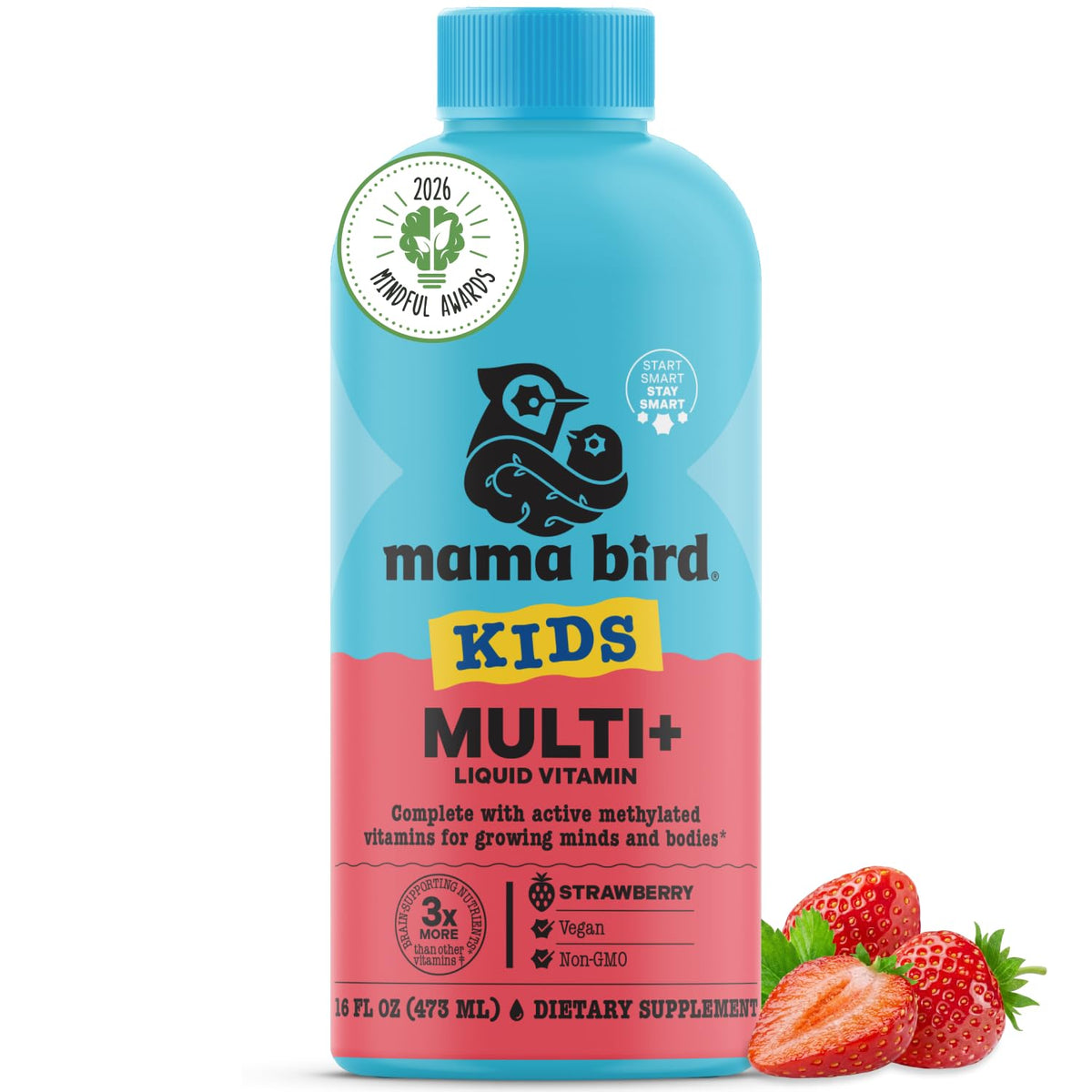 Mama Bird Kids Multi+ Liquid Vitamins Strawberry - 31 Servings