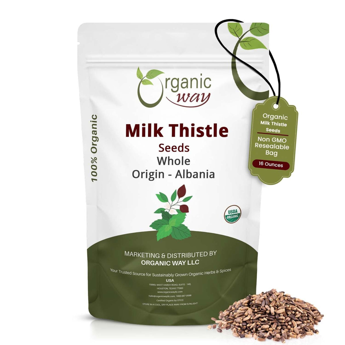 Organic Way Whole Milk Thistle Seeds (Silybum marianum) - European