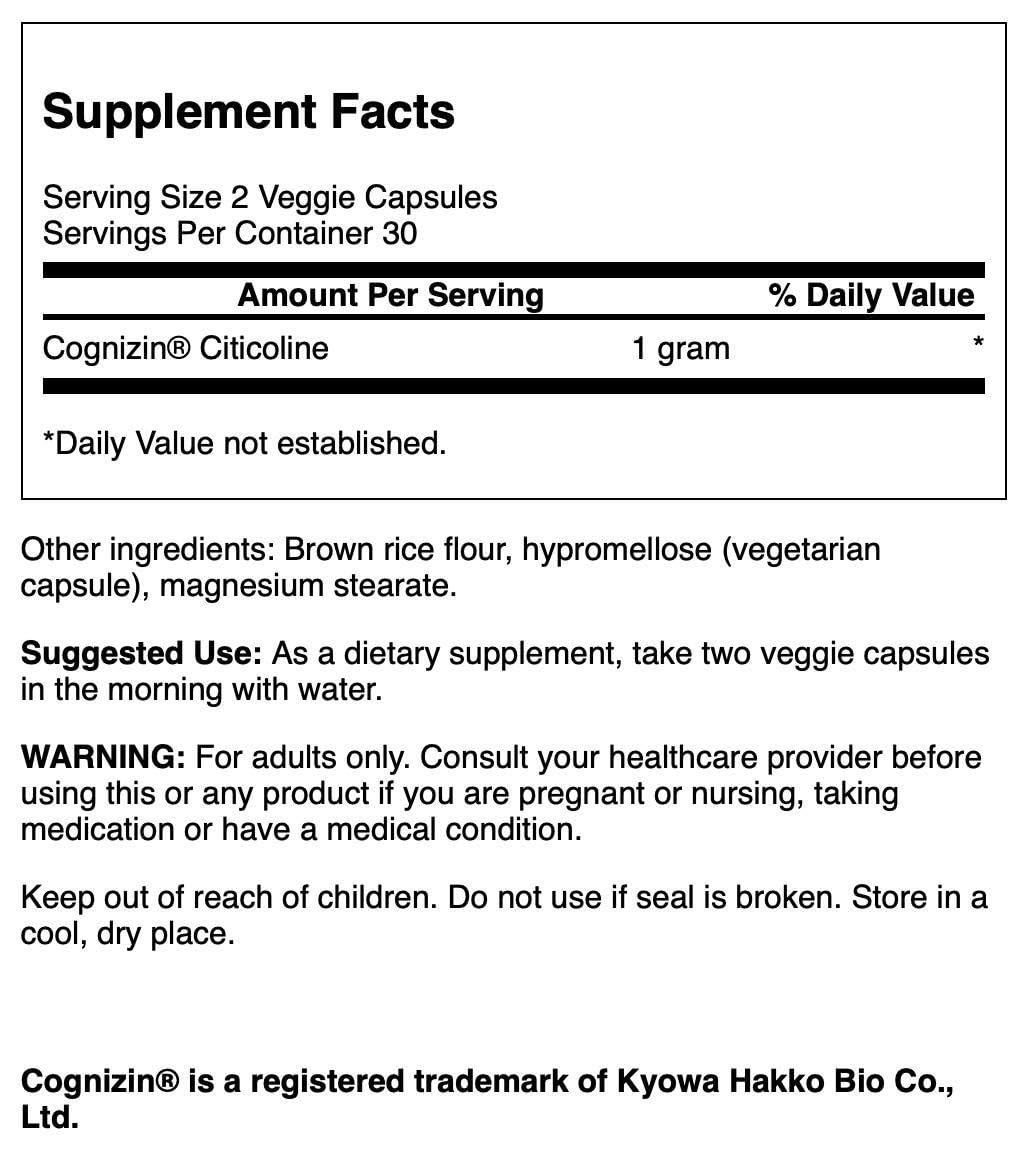 Swanson Ultra Cognizin Citicoline 1000 mg - 60 Vegetarian Capsules - image 2