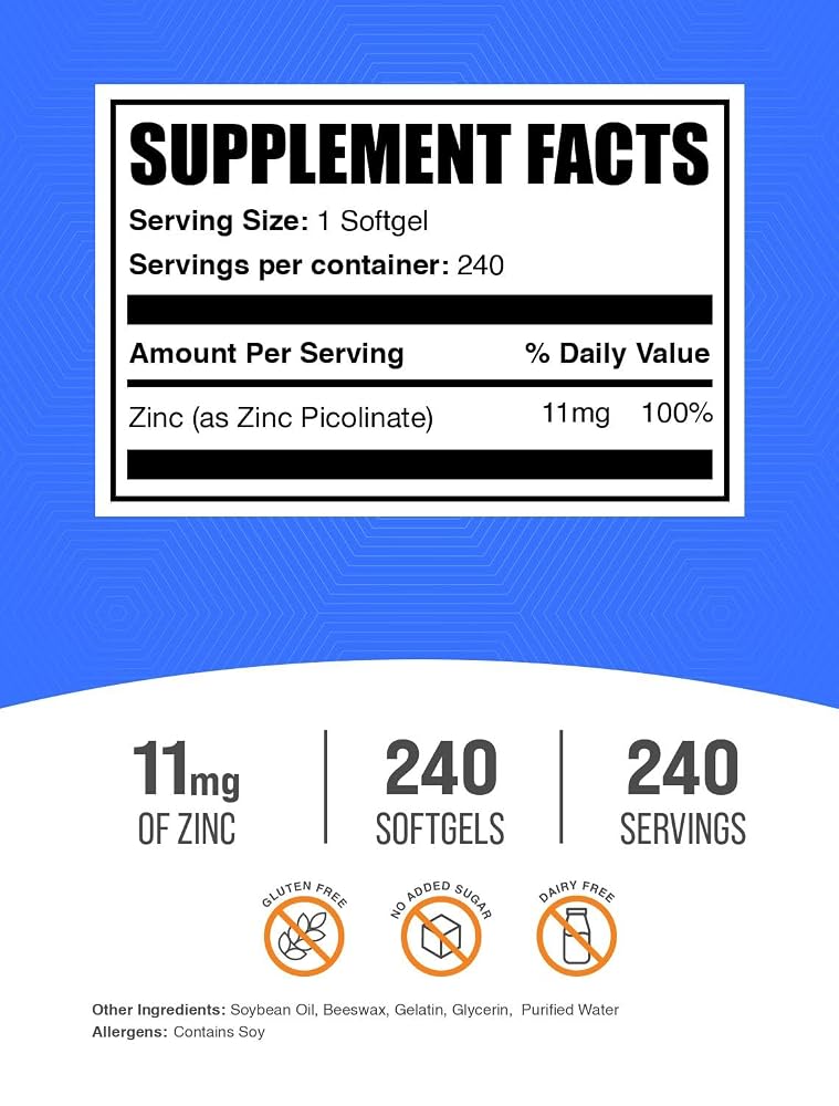BulkSupplements Zinc Picolinate 11mg Softgels - 240 Count - image 2
