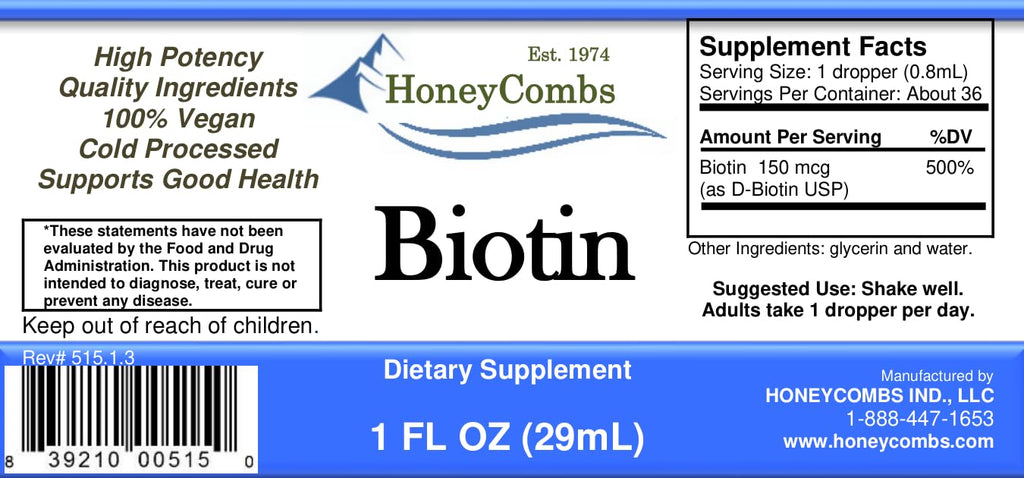 HoneyCombs Biotin B7 Liquid Drops Hair, Skin & Nails Support - 1 oz - image 2