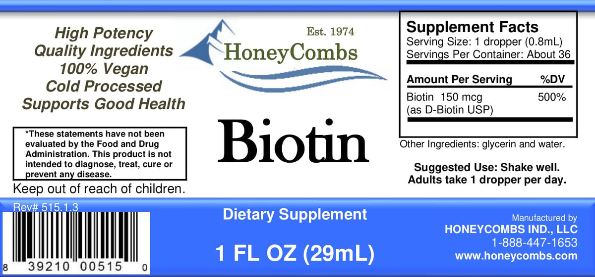 HoneyCombs Biotin B7 Liquid Drops Hair, Skin & Nails Support - 1 oz - image 2