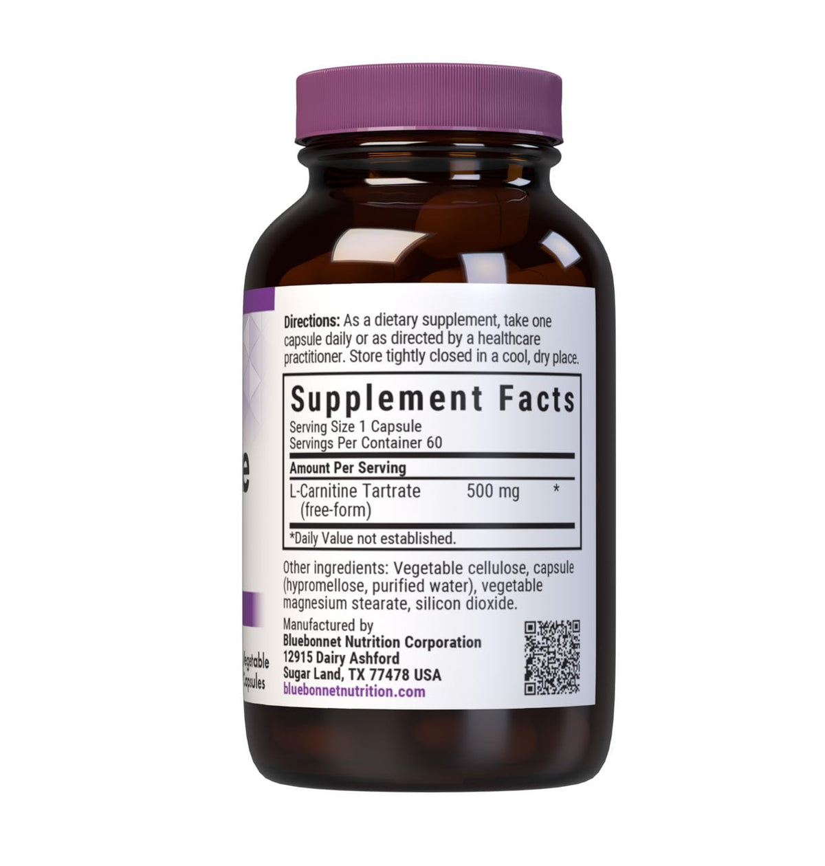BlueBonnet Nutrition L-Carnitine Tartrate 500 mg - 60 Capsules - image 2