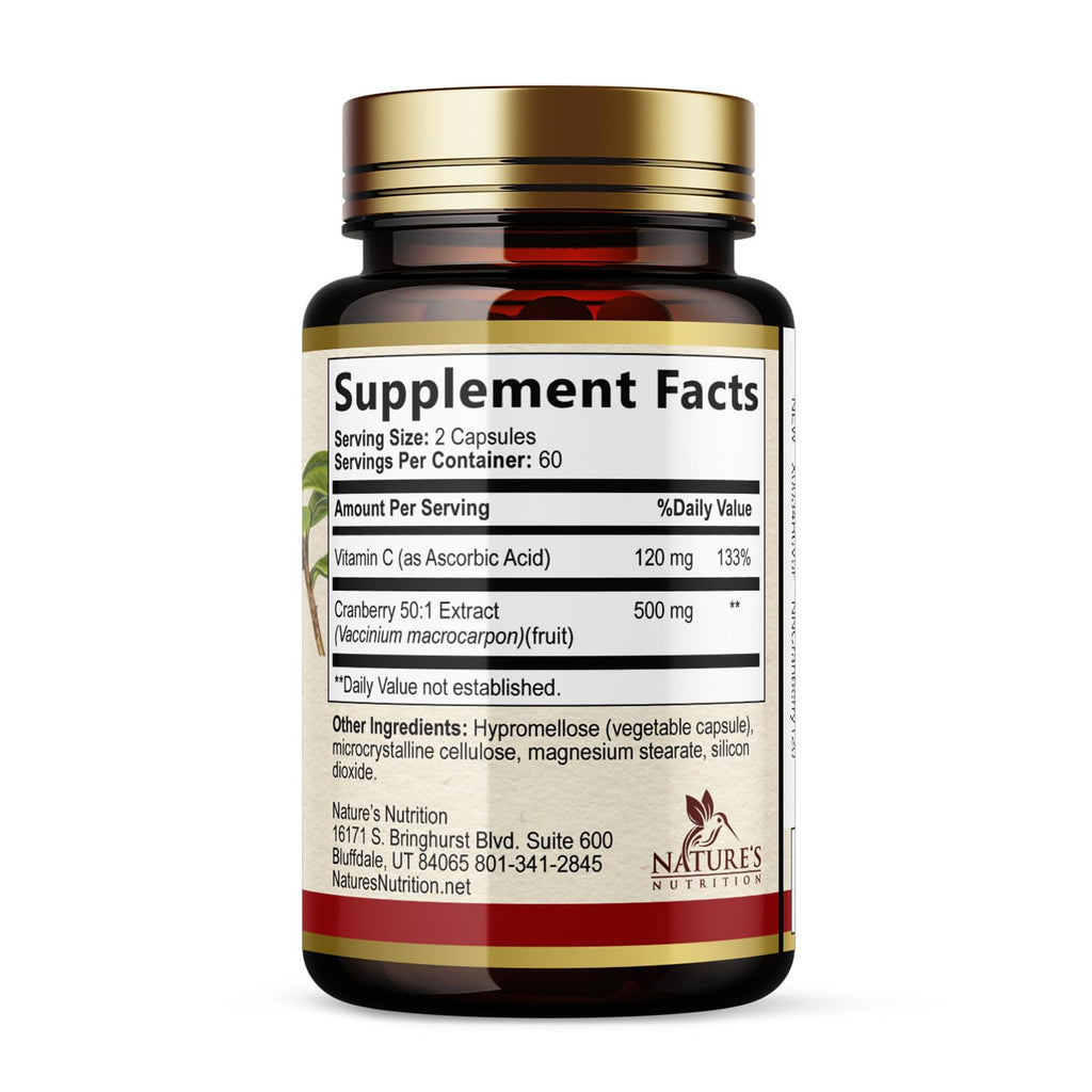Nature's Nutrition Cranberry Pills Supplement 500mg Per Serving