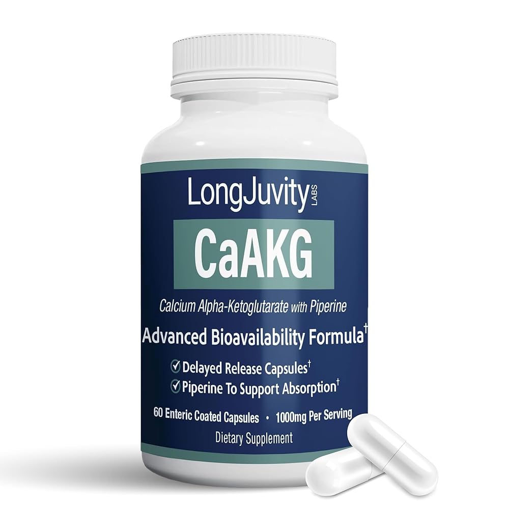 LongJuvity Calcium Alpha-Ketoglutarate AKG Supplement - 60 Capsules